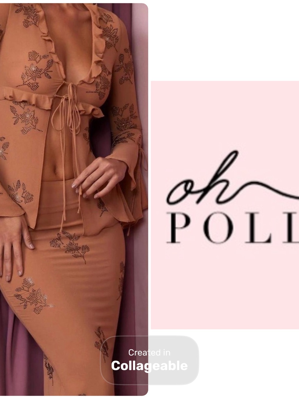 ‼️WOW‼️Oh Polly Tan Floral Embellished Pencil Skirt SET‼️NWOT